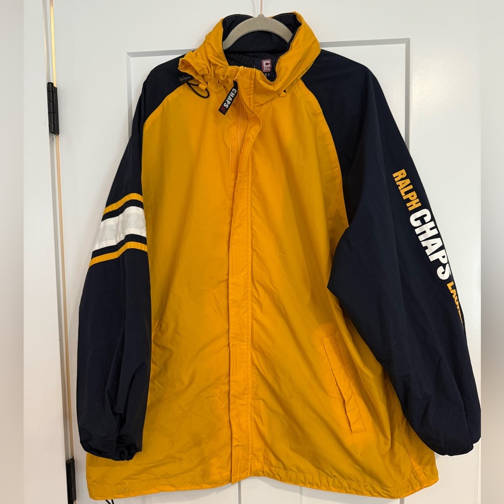 Vintage Ralph Lauren Chaps Men's Yellow and Navy Jacket Windbreaker XL